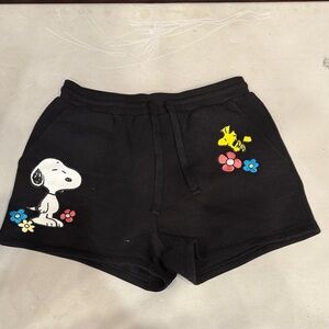Snoopy Women's Black Sweat Shorts with embroidery